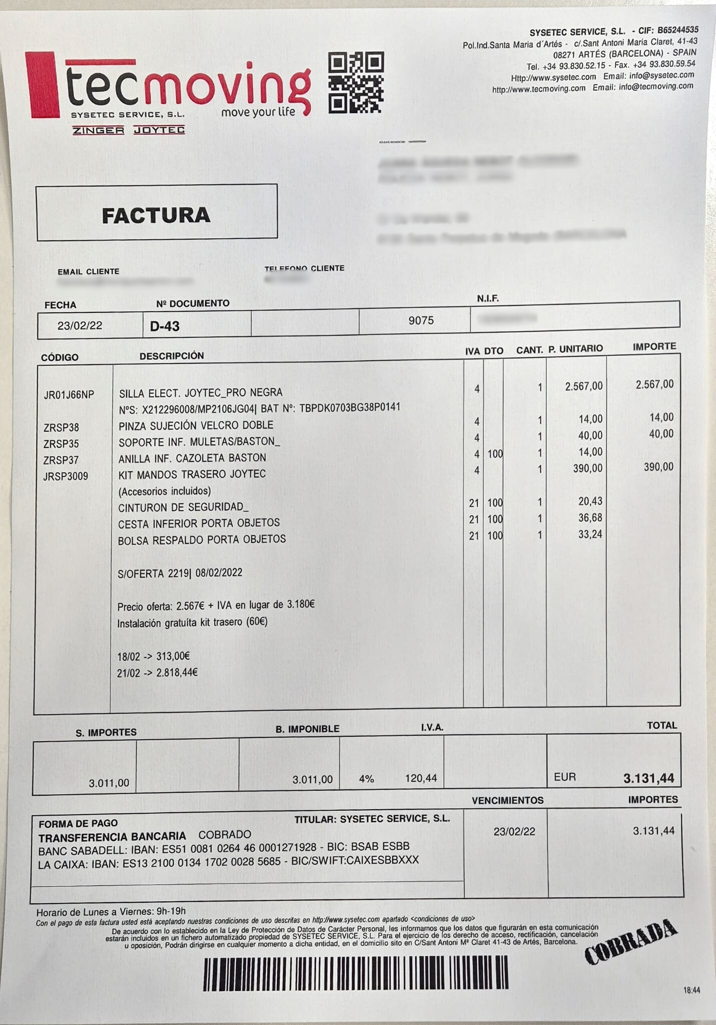 Silla de ruedas eléctrica plegable y ultraligera JOYTEC PRO seminueva