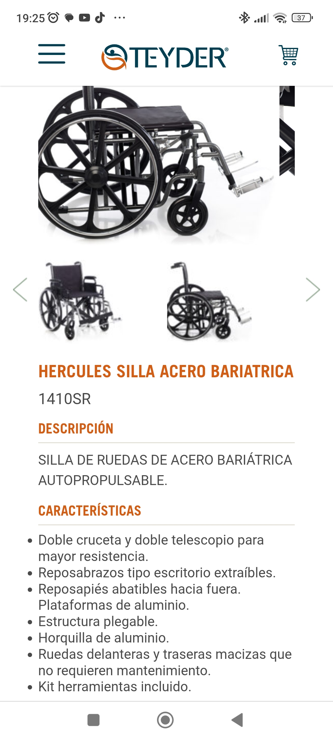 Silla de ruedas bariátrica autopropulsada Hércules de segunda mano