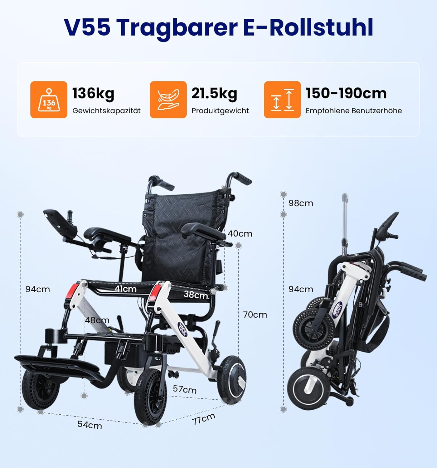 Silla de ruedas eléctrica plegable ultraligera VOCIC V55