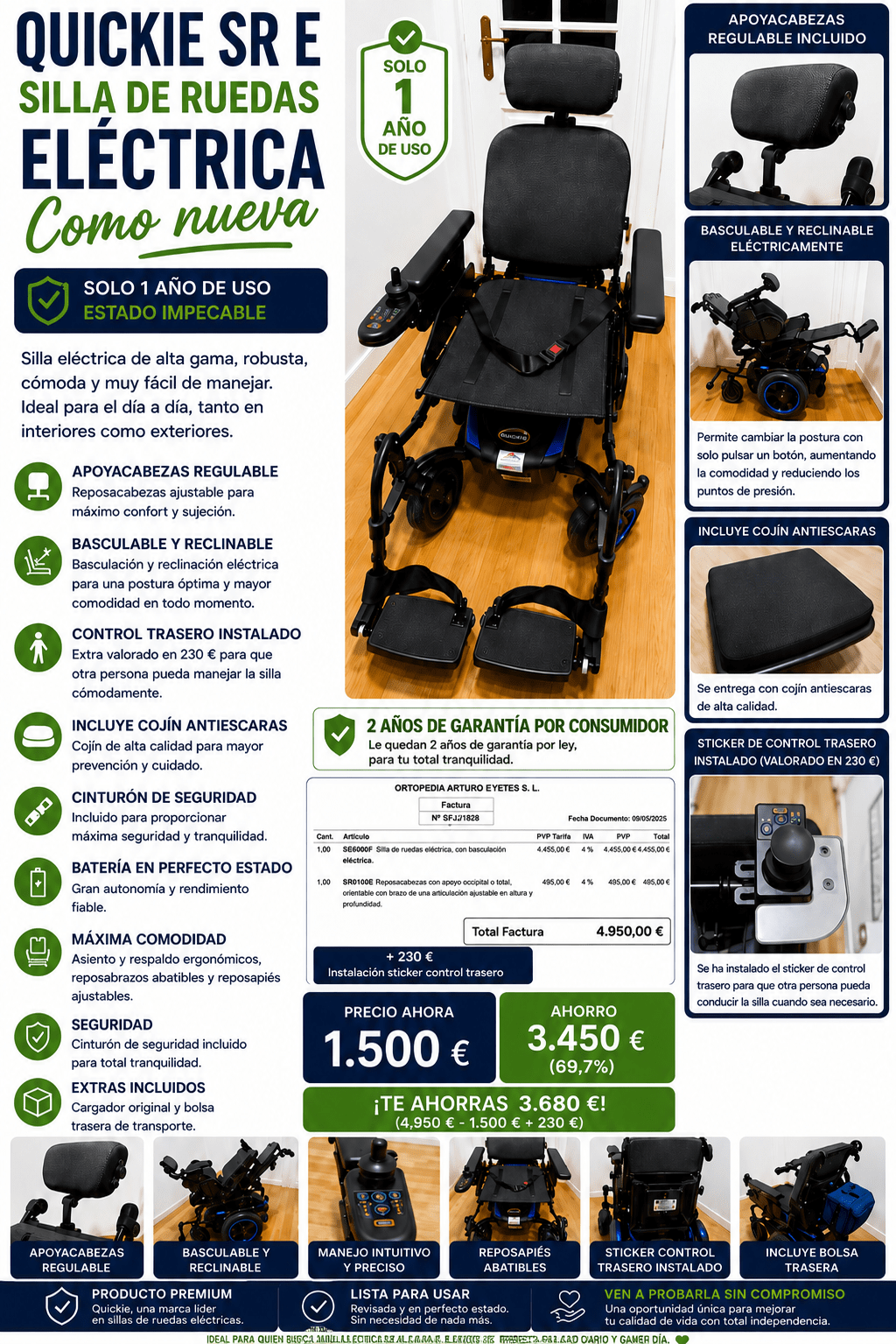 Silla de ruedas eléctrica Quickie SR E de segunda mano
